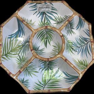 Tommy Bahama Green Bamboo Leaf Melamine Hexagon Sectional Platter Serving Tray